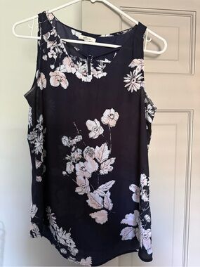 Maurices Navy Floral Sleeveless Top with Pale Pink Accents